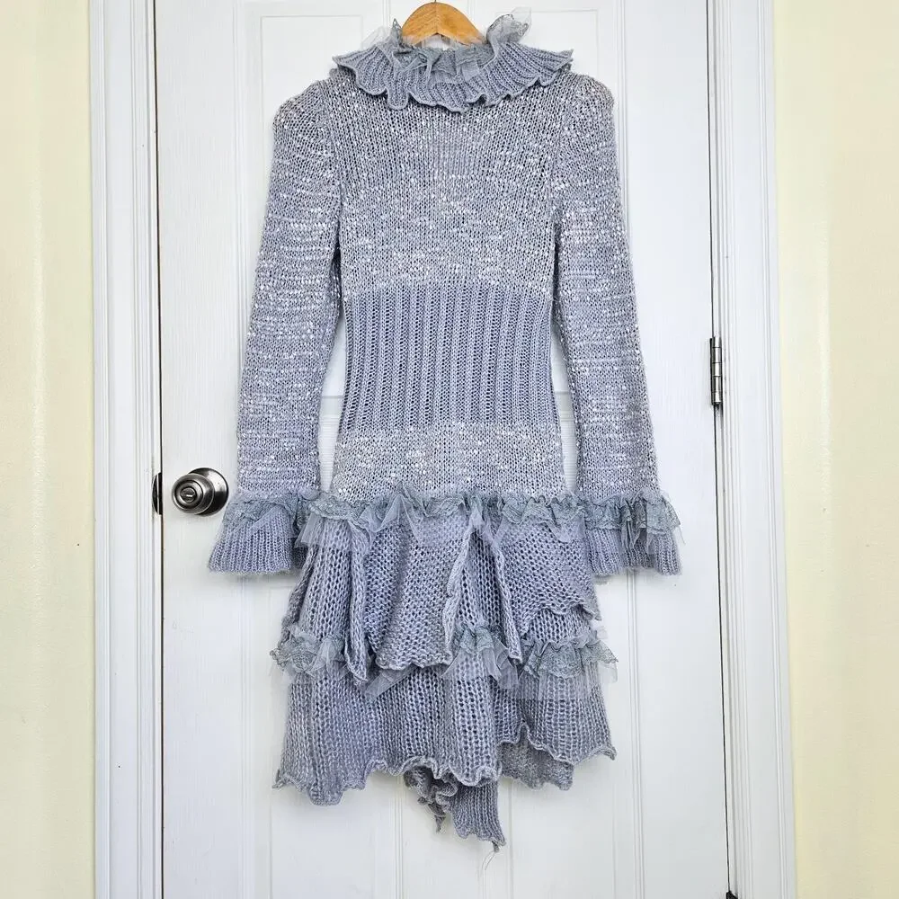 Y2K Whimsy Ruffle Lace Tulle Long Cardigan Witchy Fairy Boho Penny Lane Size S - Picture 9 of 12